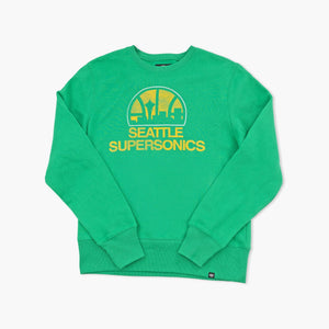 Seattle SuperSonics Kelly Green Distressed Skyline Logo Headline Crewneck