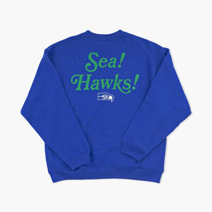 Seattle Seahawks Royal Throwback Shout It Out Oversized Women's Crewneck