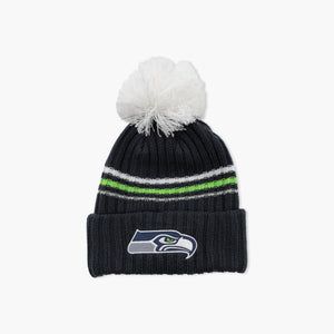 Seattle Seahawks Navy Fuzzy Script Cuff Beanie