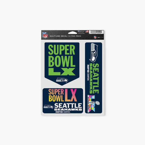 Seattle Seahawks Super Bowl LX NFC Champs 5.5" x 7.5" 3-Pack Decals