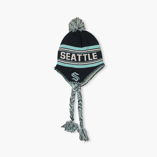 Seattle Kraken Youth Wordmark Jacquard Tassel Knit Beanie