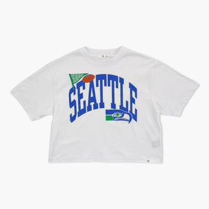 Seattle Seahawks Women's Varsity Arch White Crop T-Shirt