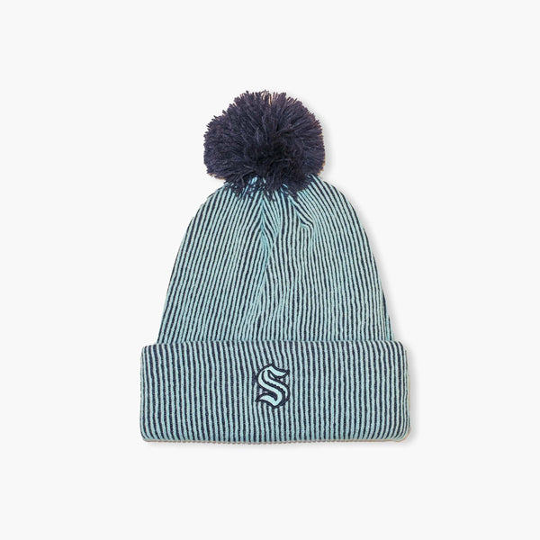 Seattle Kraken Seafoam Pinstripes Cuff Pom Beanie