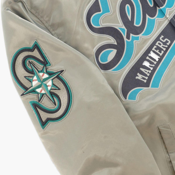 Seattle Mariners Script Tail Grey Satin Jacket