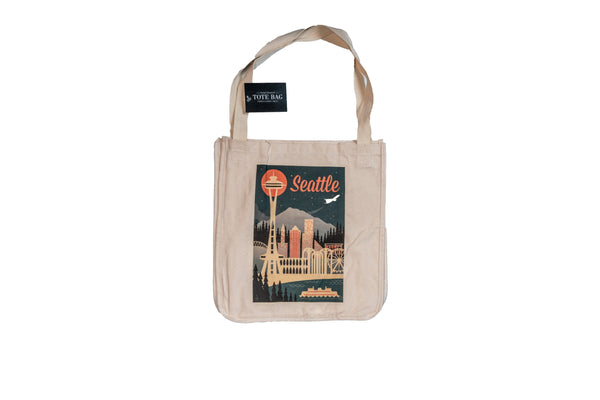 Retro Seattle Skyline Canvas Tote Bag