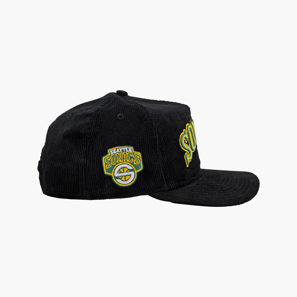 Seattle SuperSonics New Era Black Wordmark Corduroy "Golfer" Snapback