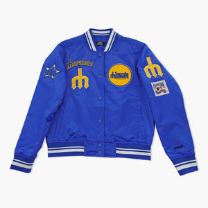 Seattle Mariners Royal Blue Throwback Classic Women's Satin Jacket