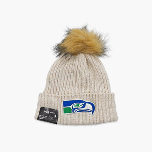 Seattle Seahawks Throwback Cream Ribbed Women's Cuff Pom Beanie
