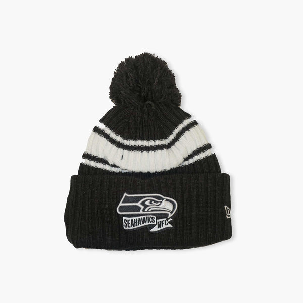 Seattle Seahawks 2022 Sideline Black and White Cuff Pom Beanie