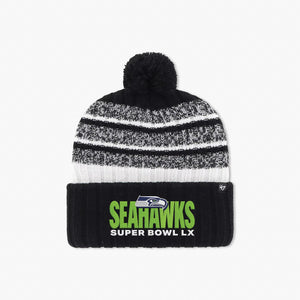 Seattle Seahawks '47 Super Bowl LX Tavern Cuffed Knit Hat with Pom - Black