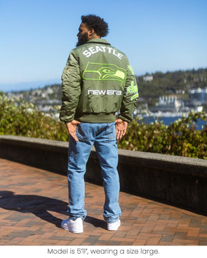 Seattle Seahawks New Era x Alpha Industries 2026 Hunter Green Bomber Jacket