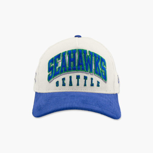 Seattle Seahawks Embroidered Text Corduroy Curved Bill Snapback