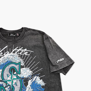 Seattle Mariners Wave & Roses Washed Black T-Shirt
