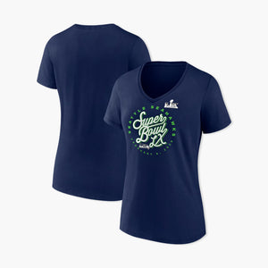 Women's Fanatics College Navy Seattle Seahawks Super Bowl LX Cheer Section V-Neck T-Shirt