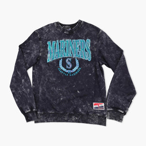 Seattle Mariners Navy Acid Wash Embroidered Crewneck