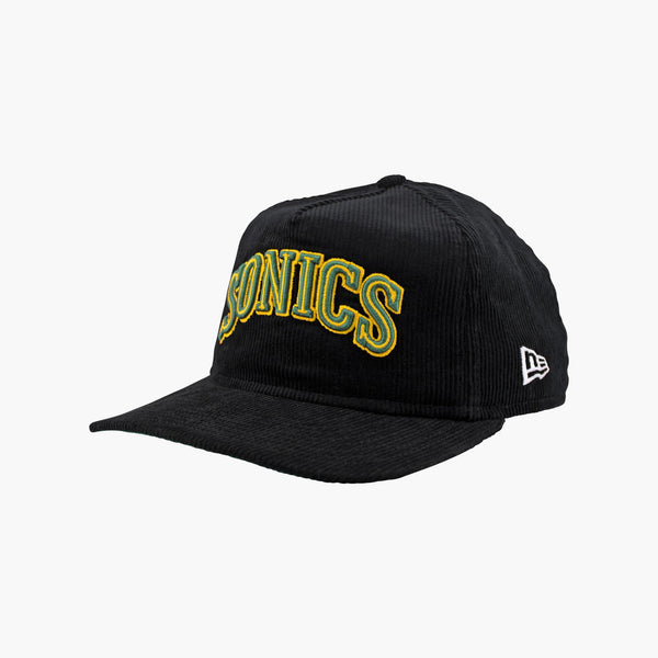 Seattle SuperSonics New Era Black Wordmark Corduroy "Golfer" Snapback