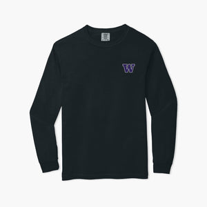 Washington Huskies Rainier Vista Black Premium Heavyweight Long Sleeve T-Shirt