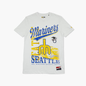 Seattle Mariners White Throwback Vintage Collage T-Shirt