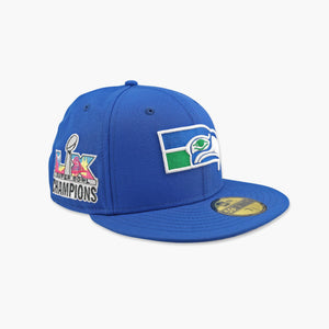 Seattle Seahawks Classic Royal Throwback Super Bowl LX Champions Side Patch Fitted Hat