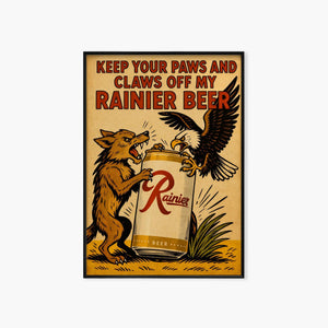 Rainier Beer Paws Poster Print - 18" x 24", Unframed