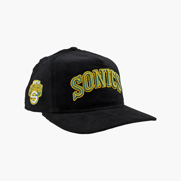Seattle SuperSonics New Era Black Wordmark Corduroy "Golfer" Snapback