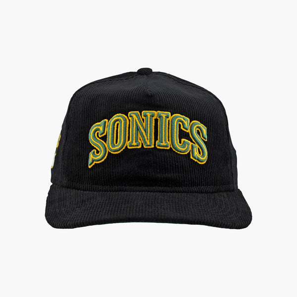 Seattle SuperSonics New Era Black Wordmark Corduroy "Golfer" Snapback