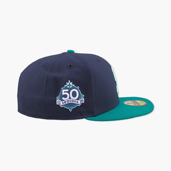 Seattle Mariners 50th Anniversary Side Patch Navy/Teal Fitted Hat