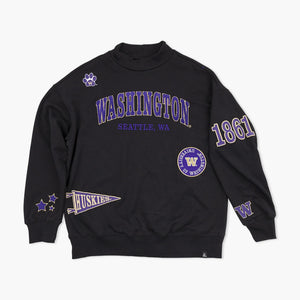 Washington Huskies Black Campus Collage Mockneck Pullover