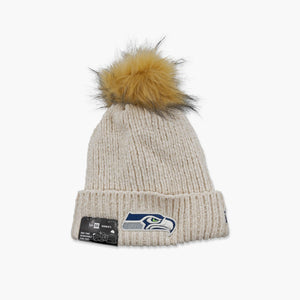 Seattle Seahawks Cream Ribbed Women's Cuff Pom Beanie