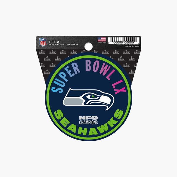 Seattle Seahawks Super Bowl LX NFC Champs 4" x 4" Round Sticker