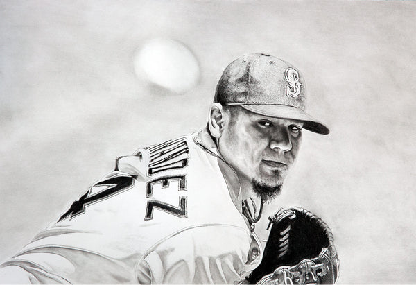 Felix Hernandez 18″ x 12″ Keegan Hall Print - Autographed by Keegan Hall