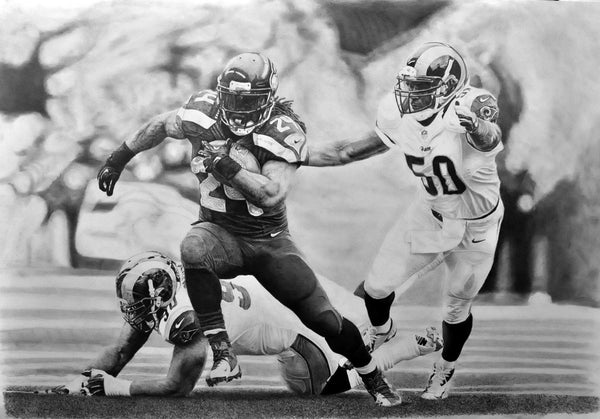 Marshawn Lynch 18″ x 12″ Keegan Hall Print - Autographed by Keegan Hall