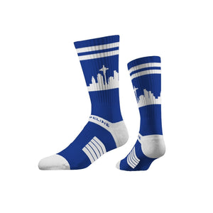 Seattle City Skyline Retro Blue & White Socks