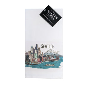LP Seattle Cityscape Line Drawing Tea Towel