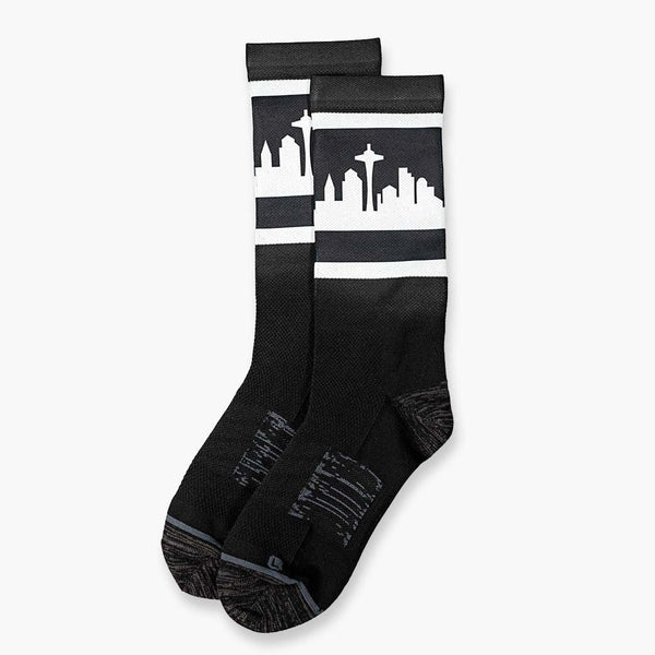 Seattle City Skyline Retro Black & White Strideline Socks