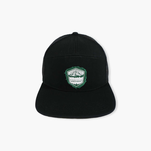 PNW Rainier Badge Black Trucker Hat
