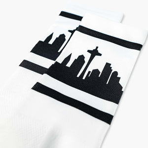 Seattle City Skyline White & Black Strideline Socks