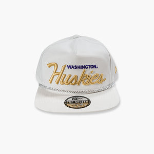 New Era Washington Huskies White Script "Golfer" Snapback