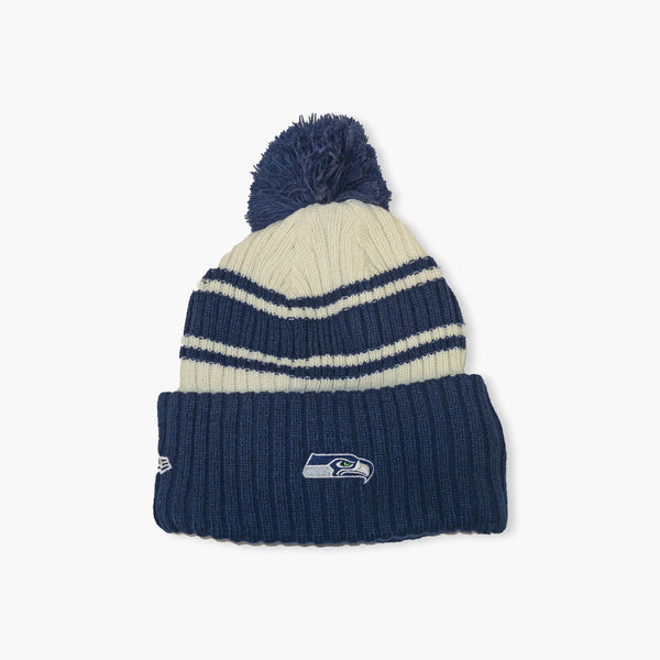 Seattle Seahawks 2022 Sideline Blue and White Cuff Pom Beanie