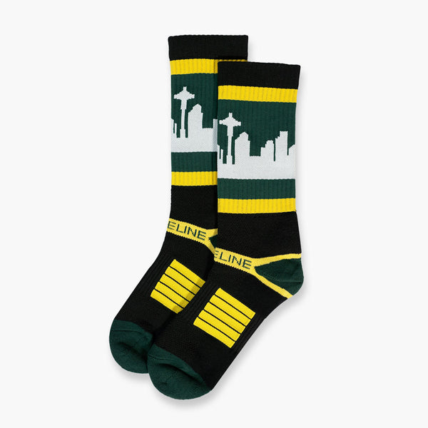 Seattle City Skyline Black & Green Strideline Socks