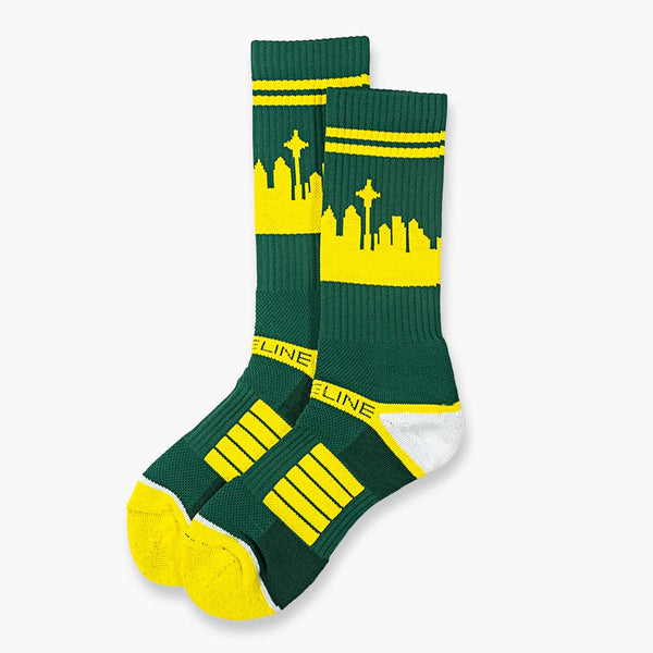 Seattle City Skyline Green & Gold Strideline Socks