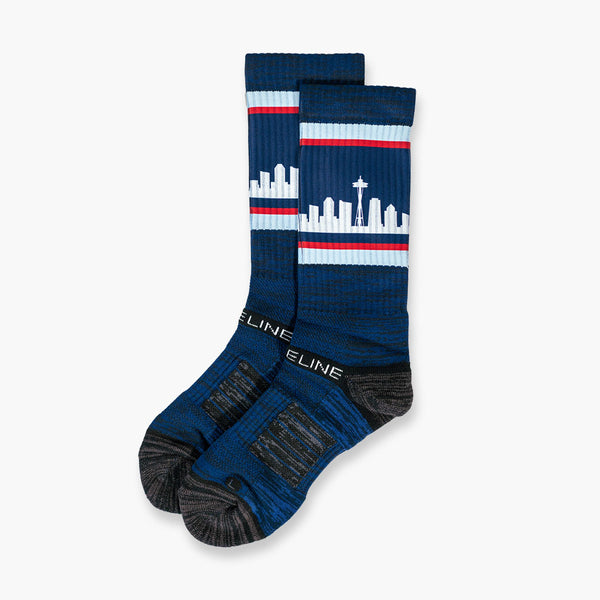 Seattle City Skyline Navy & Ice Blue Strideline Socks