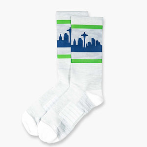 Seattle City Skyline Retro Grey & Blue Strideline Socks