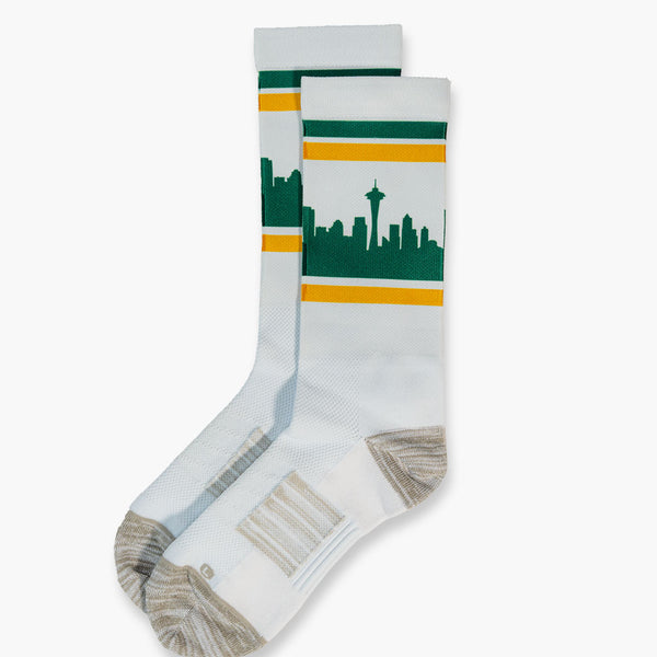 Seattle City Skyline White & Green Strideline Socks