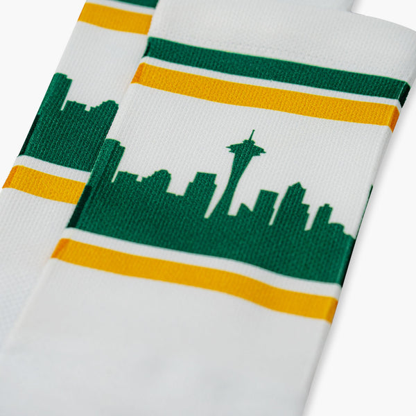 Seattle City Skyline White & Green Strideline Socks