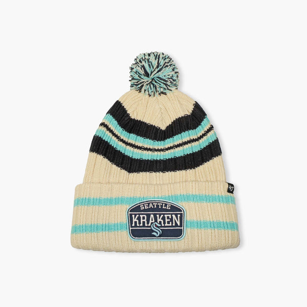 Seattle Kraken Natural Patch Cuff Pom Beanie