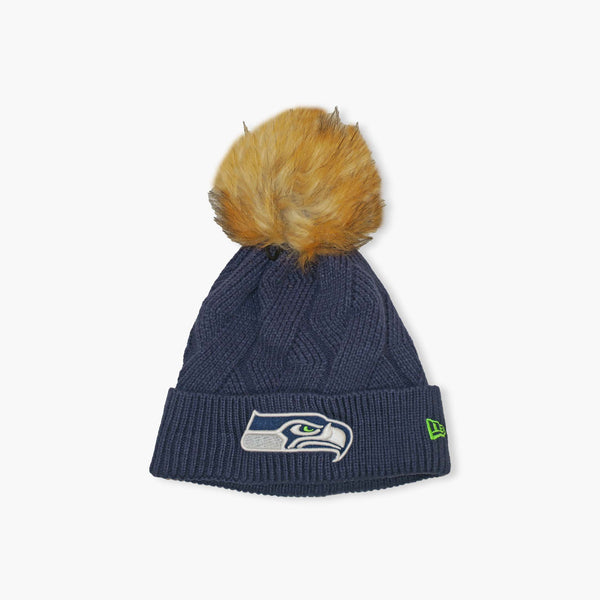 Seattle Seahawks Women's Navy Snowy Cuff Pom Beanie