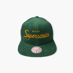 Seattle SuperSonics Green Script Corduroy Snapback