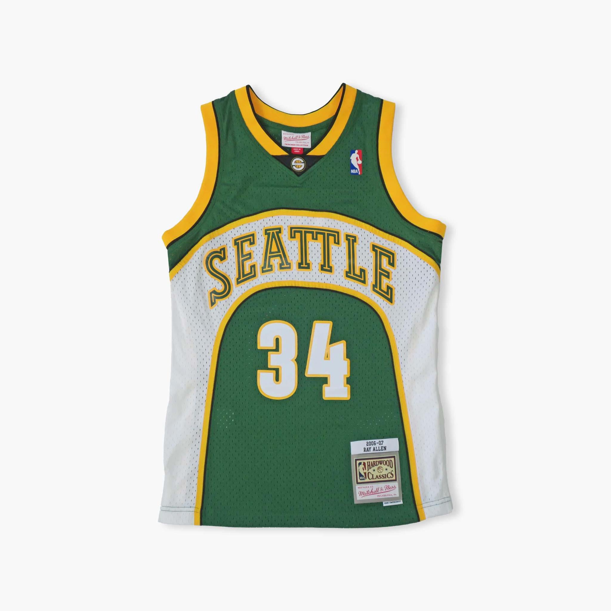 NEW Seattle Supersonics #34 Ray Allen Reebok stitched sewn yellow jersey  NBA 52