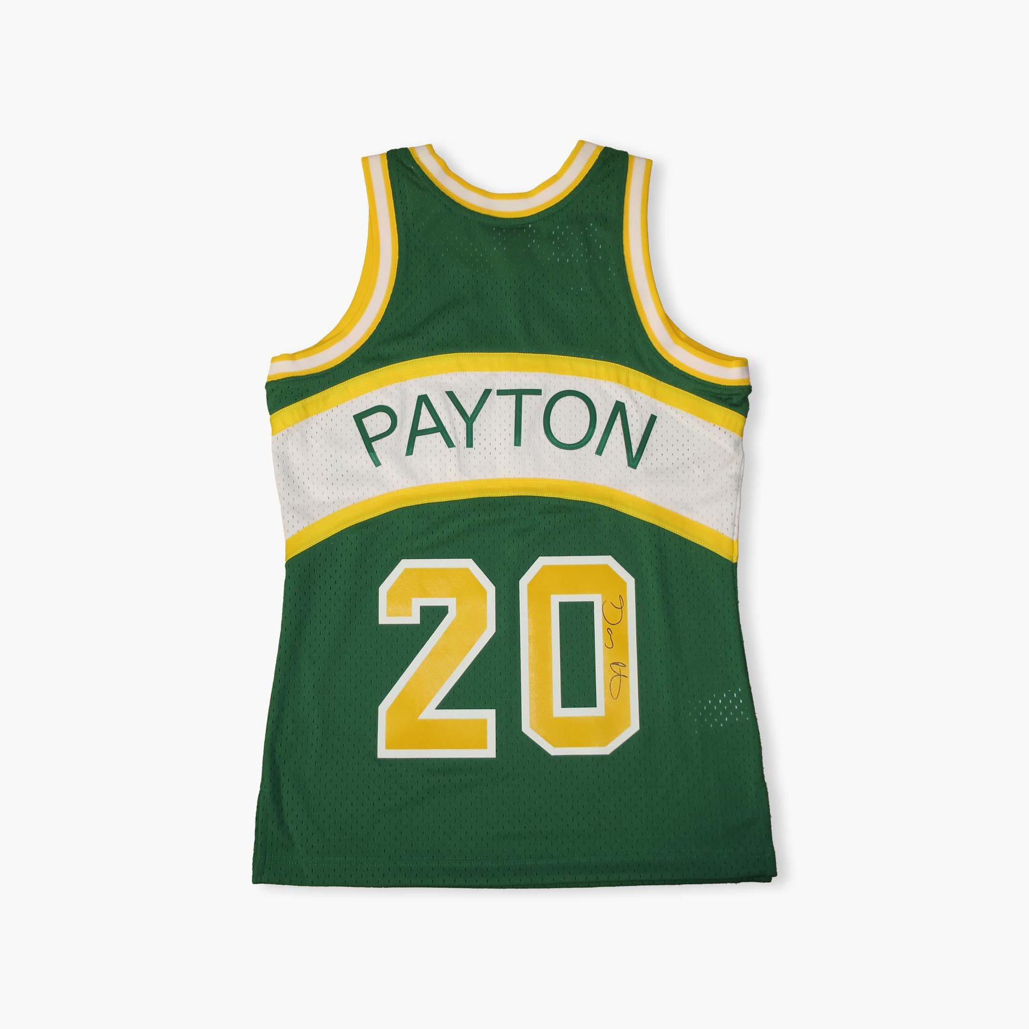 Gary Payton Seattle SuperSonics Autographed Mitchell & Ness 1994-95 NBA  75th Anniversary Green Diamond Replica